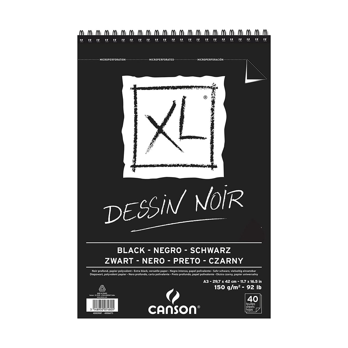 Canson XL- Dessin Noir, Spiral Pad, 40 Sheets Black, A3 - 07021411