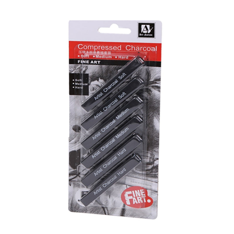  6Pcs Compressed Charcoal Sticks Soft Medium Hard