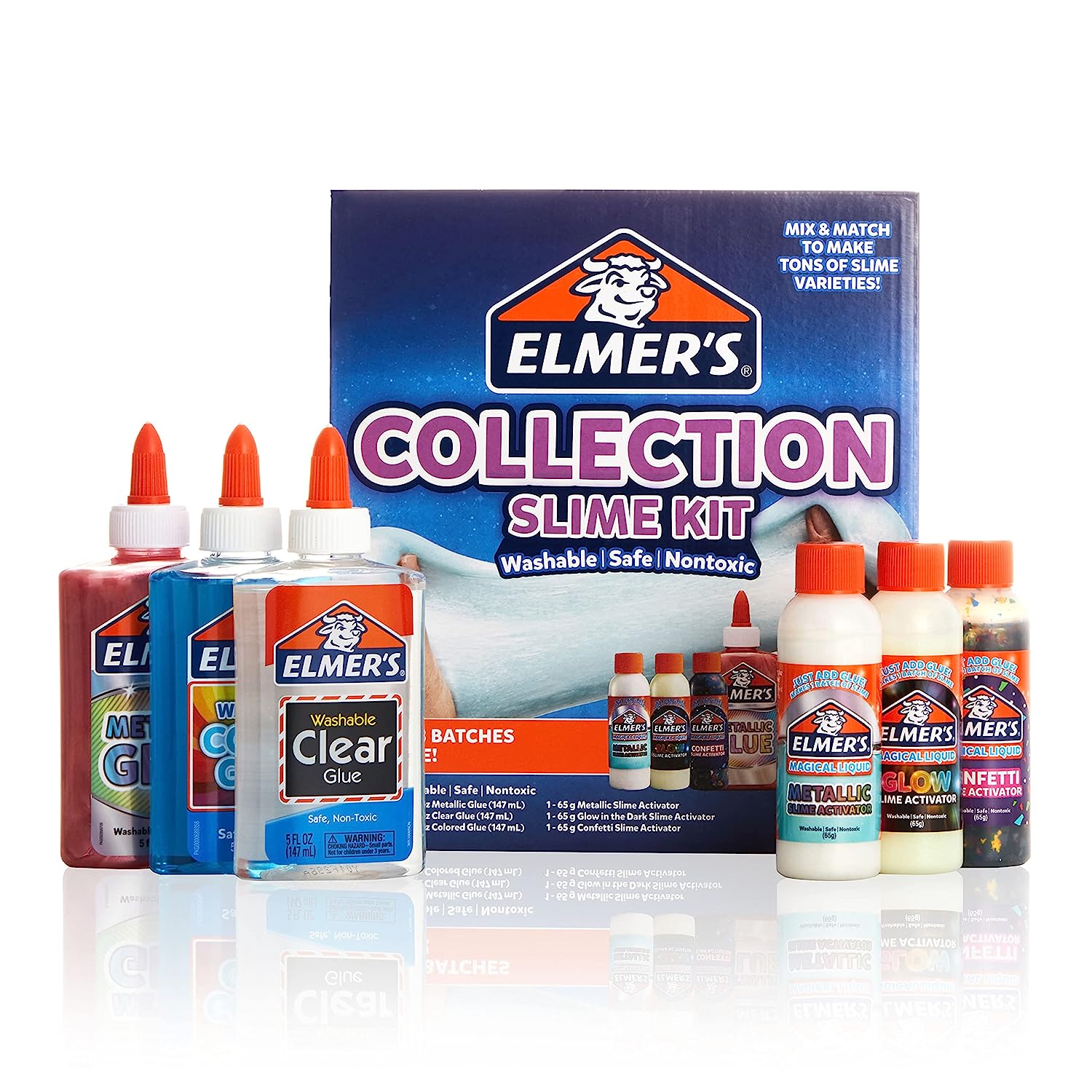 Elmer’s Glue Frosty Slime Kit, Clear School Glue, Glitter Glue Pens &  Magical Liquid Activator Solution, 12 Count